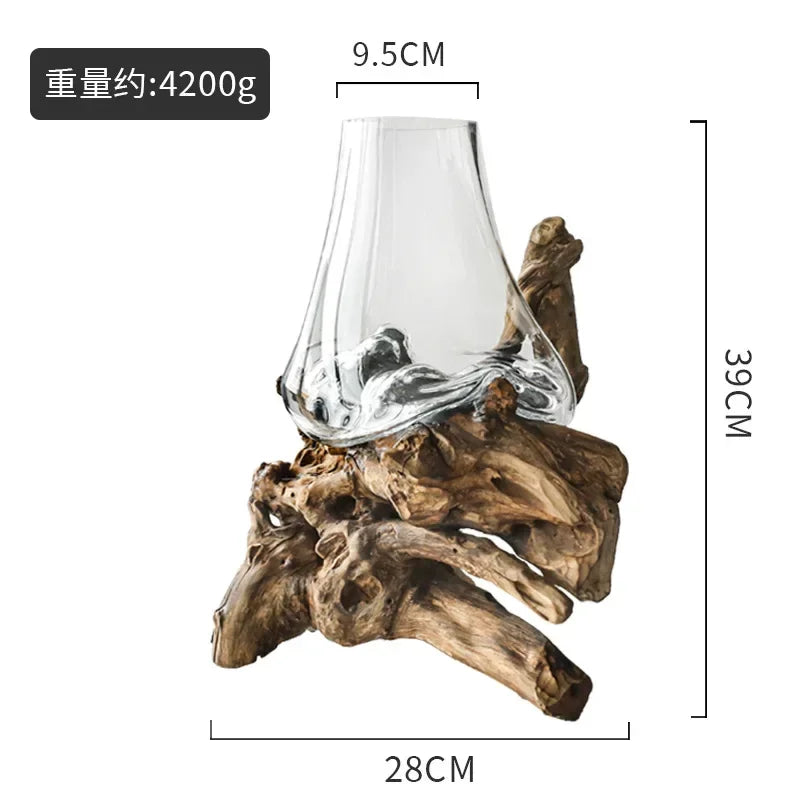 Glass Bonsai Vase Dead Wood Rack Hydroponic Planting Pots Flowerpot Art Wooden Frame Terrarium Home Decoration Accessories